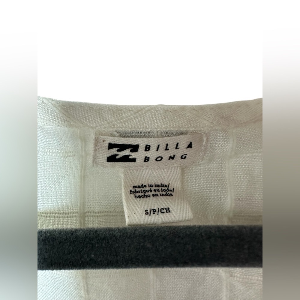 Billabong Ivory Button Front Mini‎ Dress Women’s Small Short Sleeve Tie Waist - Picture 5 of 9